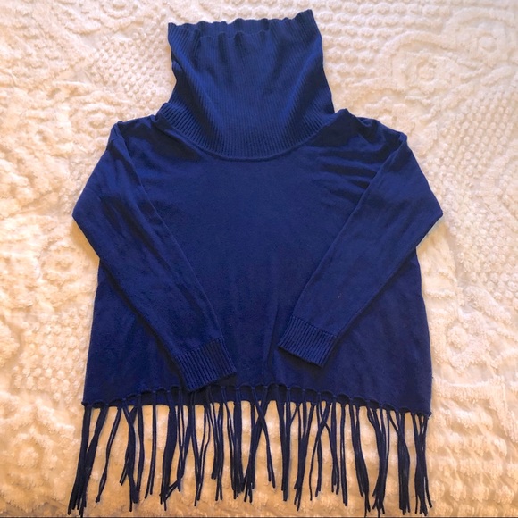 MICHAEL Michael Kors royal blue long fringed cowl turtleneck size medium - Picture 1 of 8